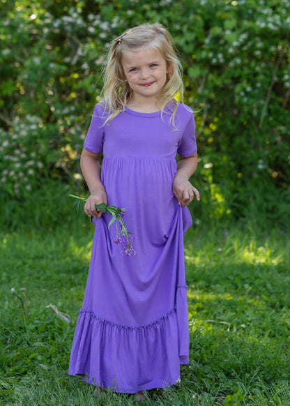 Purple High Waist Ruffle Hem Maxi Dress FF Dresses