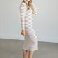 Quarter Button Striped Knit Midi Dress FF Dresses