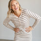 Quarter Button Striped Knit Midi Dress FF Dresses