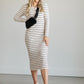 Quarter Button Striped Knit Midi Dress FF Dresses