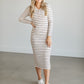 Quarter Button Striped Knit Midi Dress FF Dresses