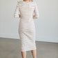 Quarter Button Striped Knit Midi Dress FF Dresses