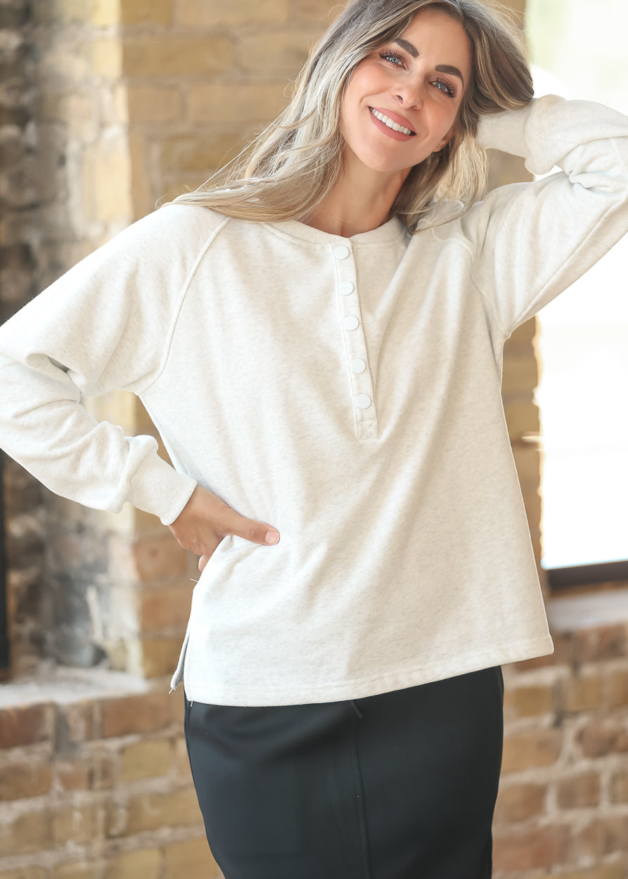 Quarter Snap Long Sleeve Sweatshirt FF Tops S
