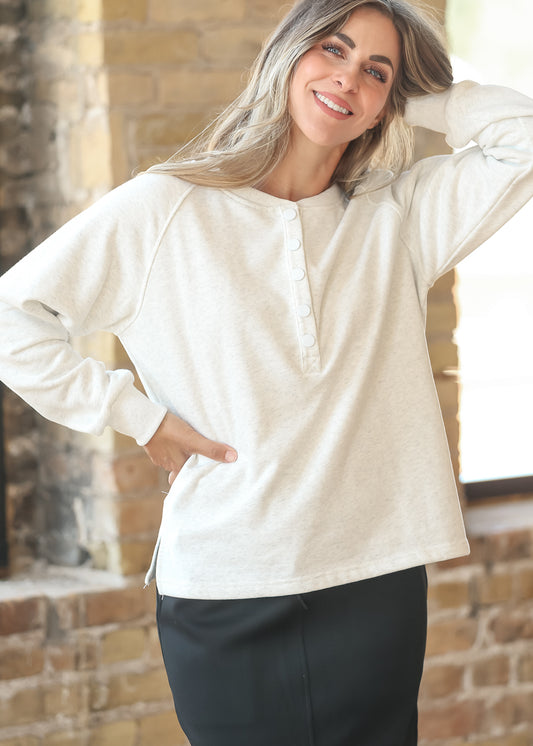 Quarter Snap Long Sleeve Sweatshirt FF Tops S