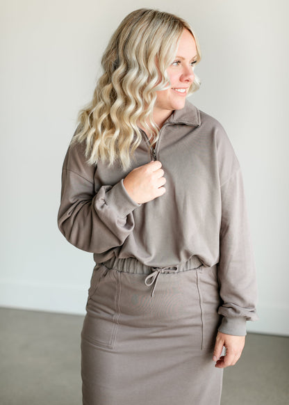Quarter Zip French Terry Sweatshirt FF Tops Gray / S