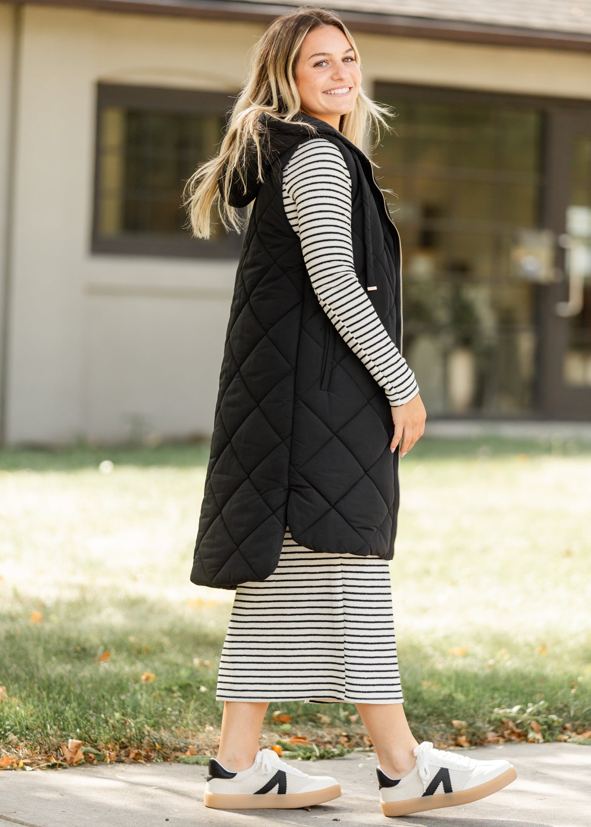 Quilted Long Hoodie Vest FF Layering Essentials