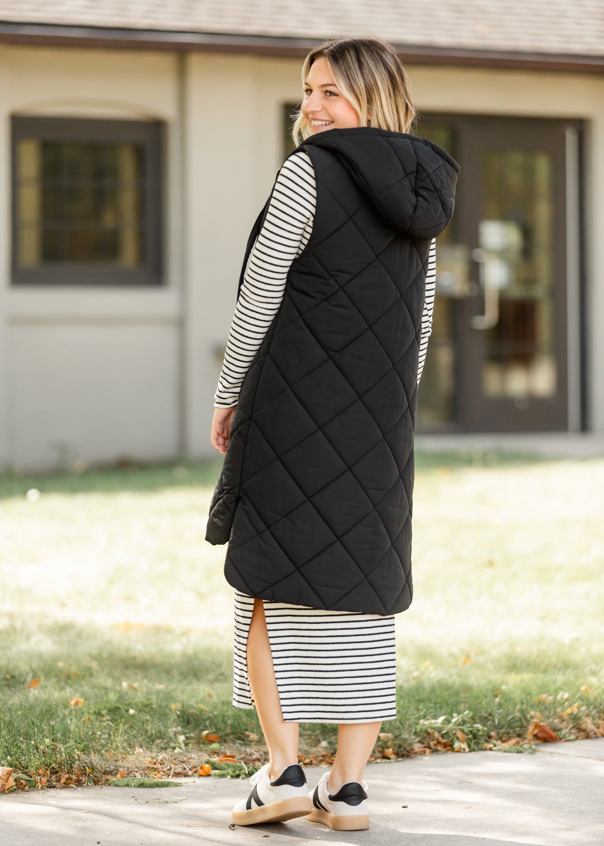 Quilted Long Hoodie Vest FF Layering Essentials