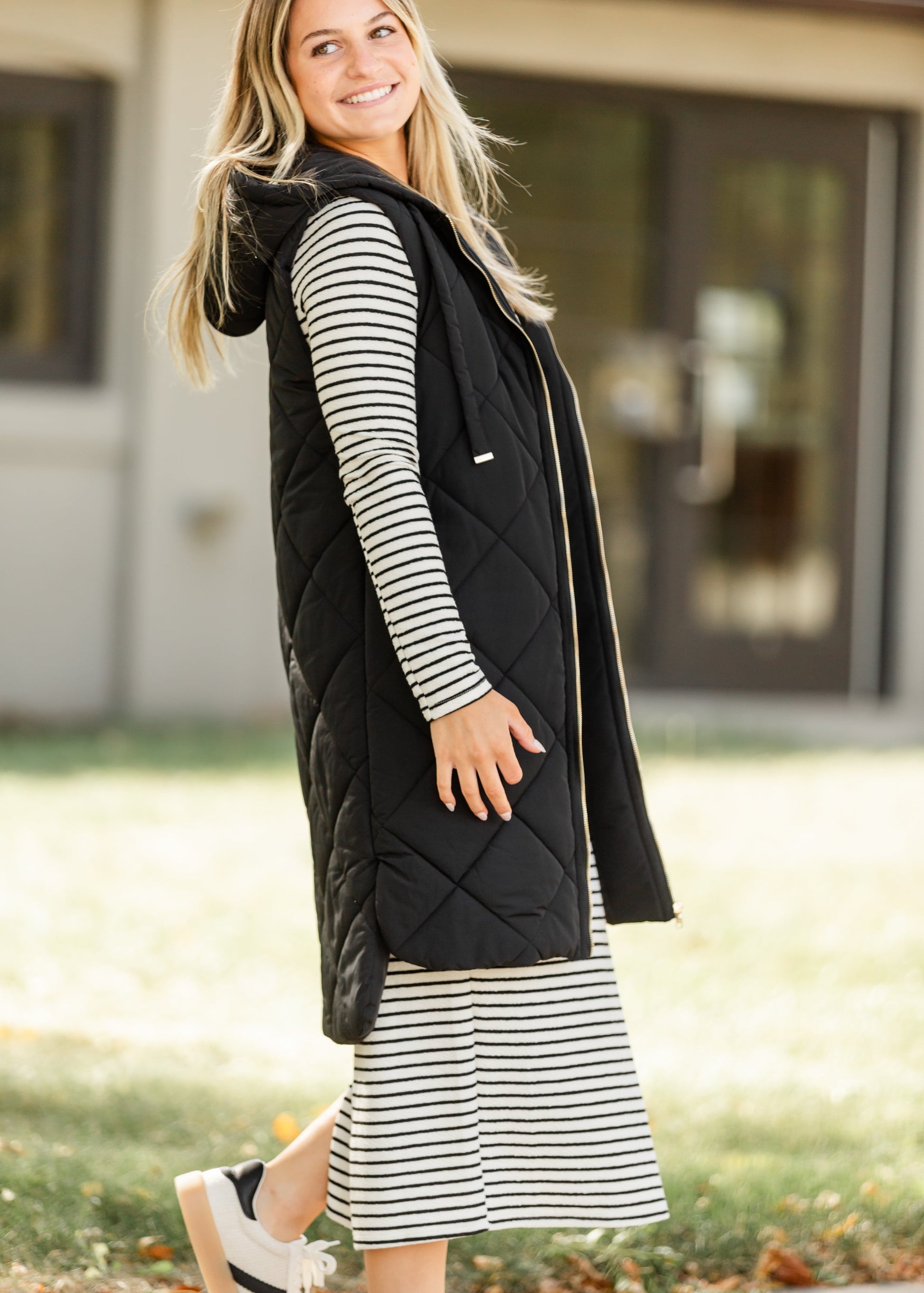 Quilted Long Hoodie Vest FF Layering Essentials