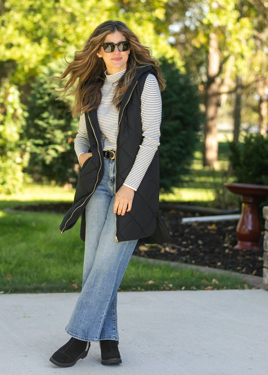 Quilted Long Hoodie Vest FF Layering Essentials