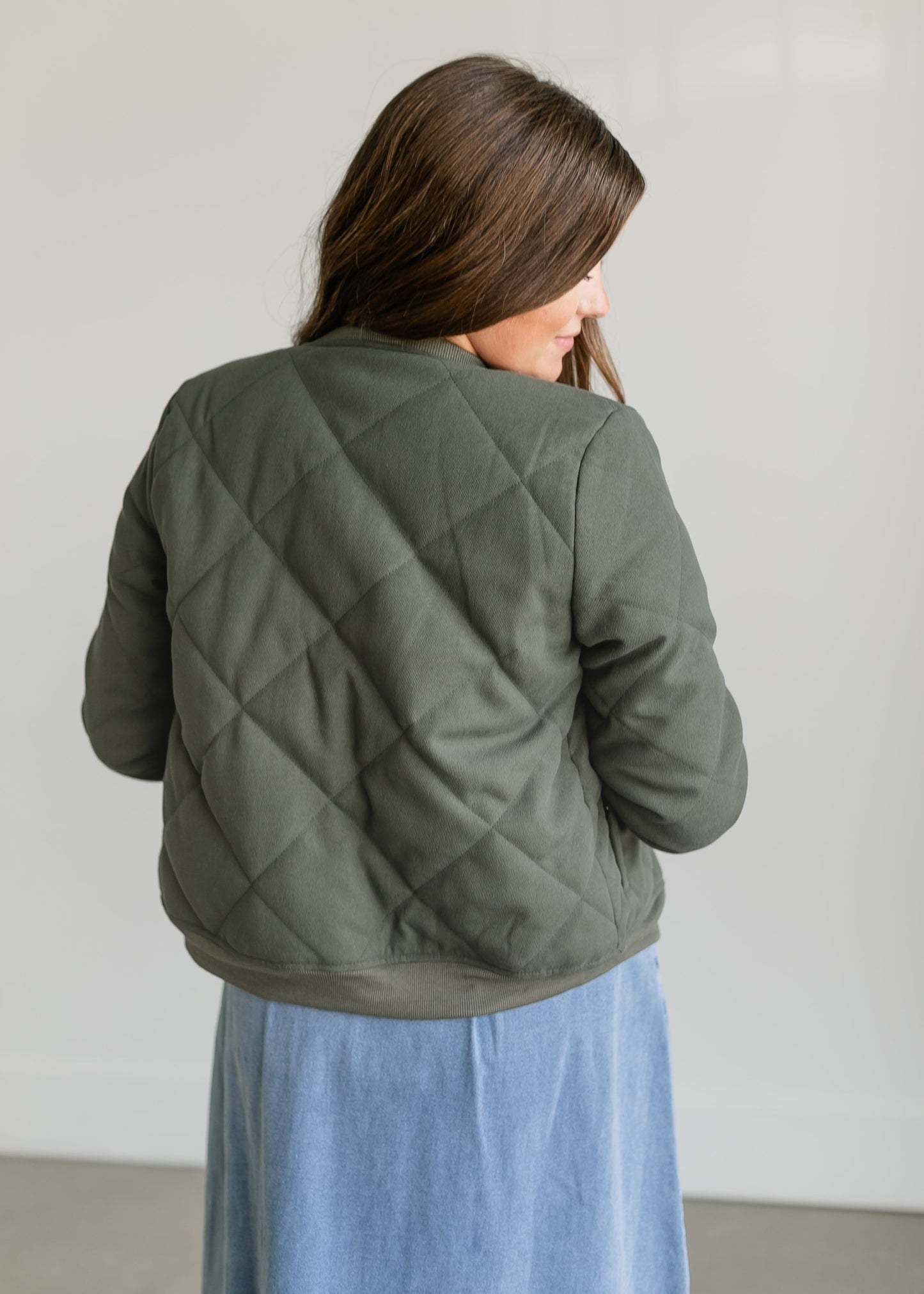 Quilted Zip Up Bomber Jacket FF Tops