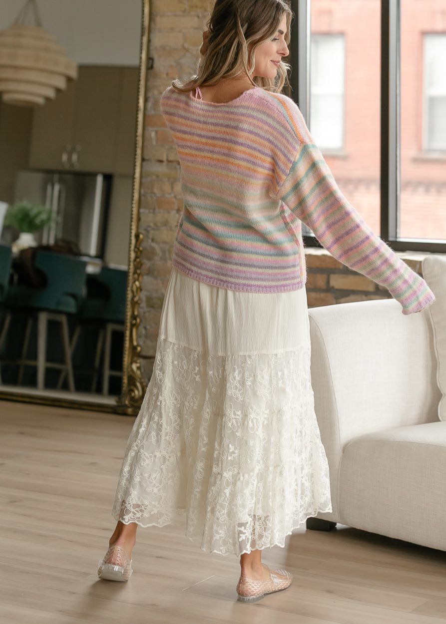 Rainbow Stripe Knit Sweater FF Tops