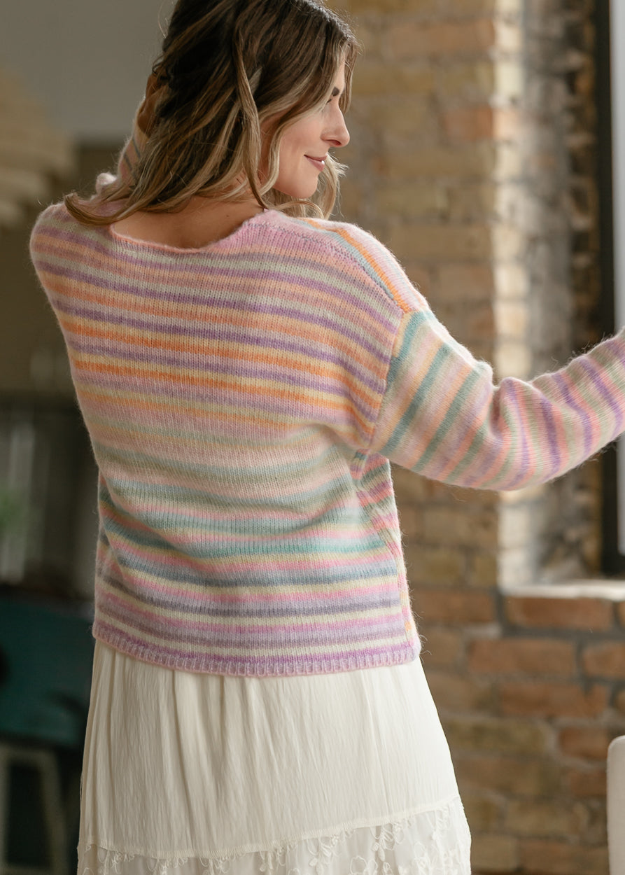 Rainbow Stripe Knit Sweater FF Tops