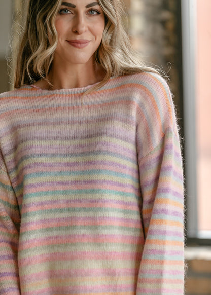 Rainbow Stripe Knit Sweater FF Tops