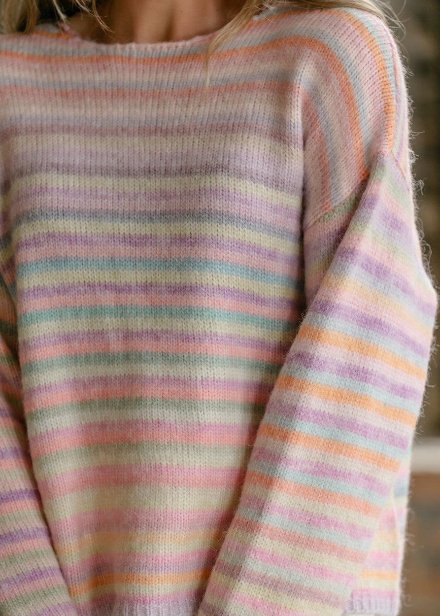 Rainbow Stripe Knit Sweater FF Tops