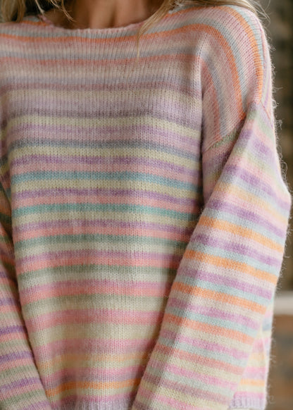 Rainbow Stripe Knit Sweater FF Tops
