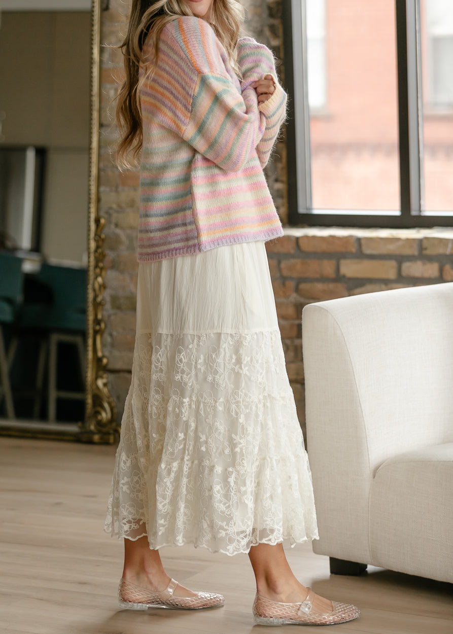Rainbow Stripe Knit Sweater FF Tops