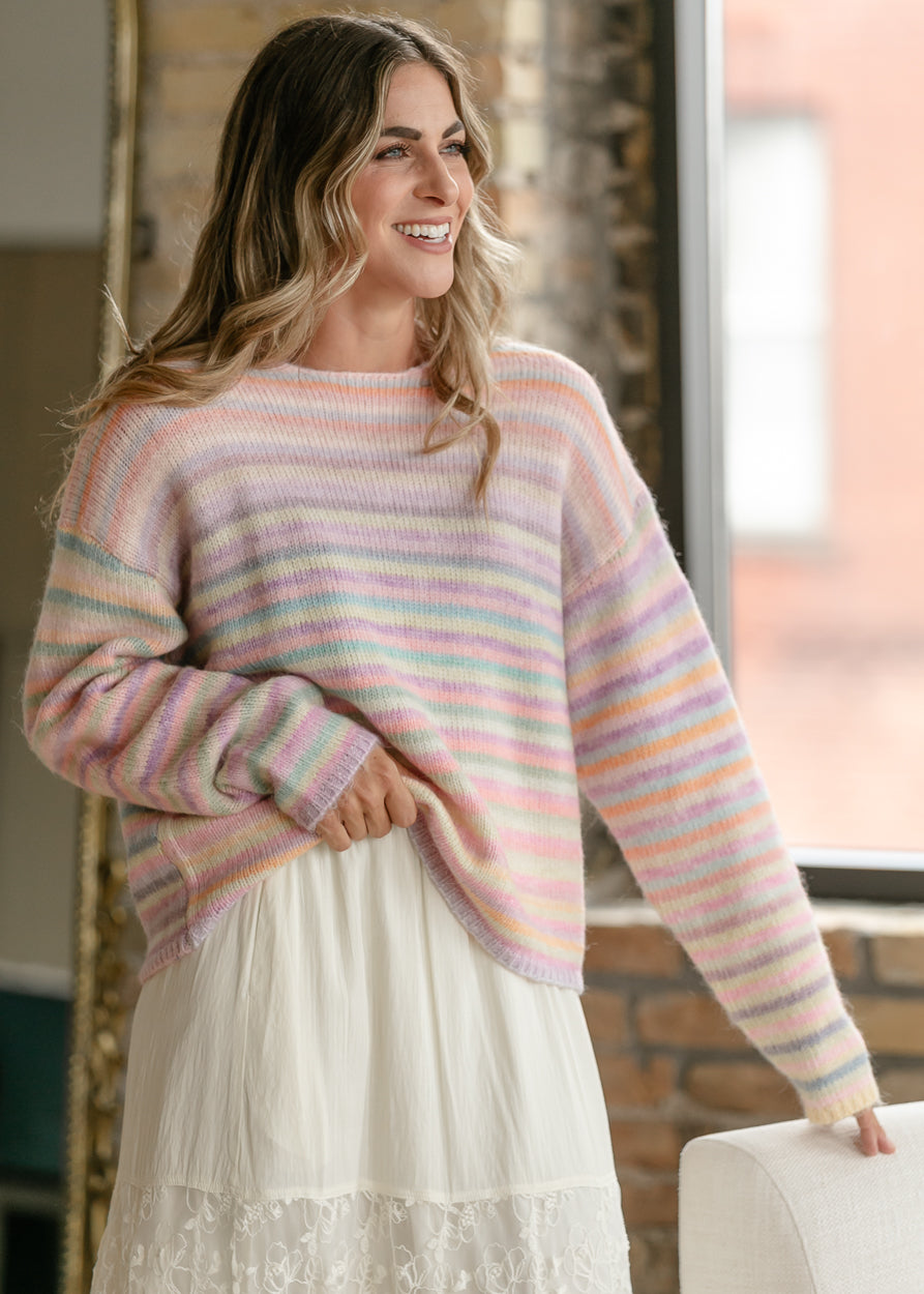 Rainbow Stripe Knit Sweater FF Tops S
