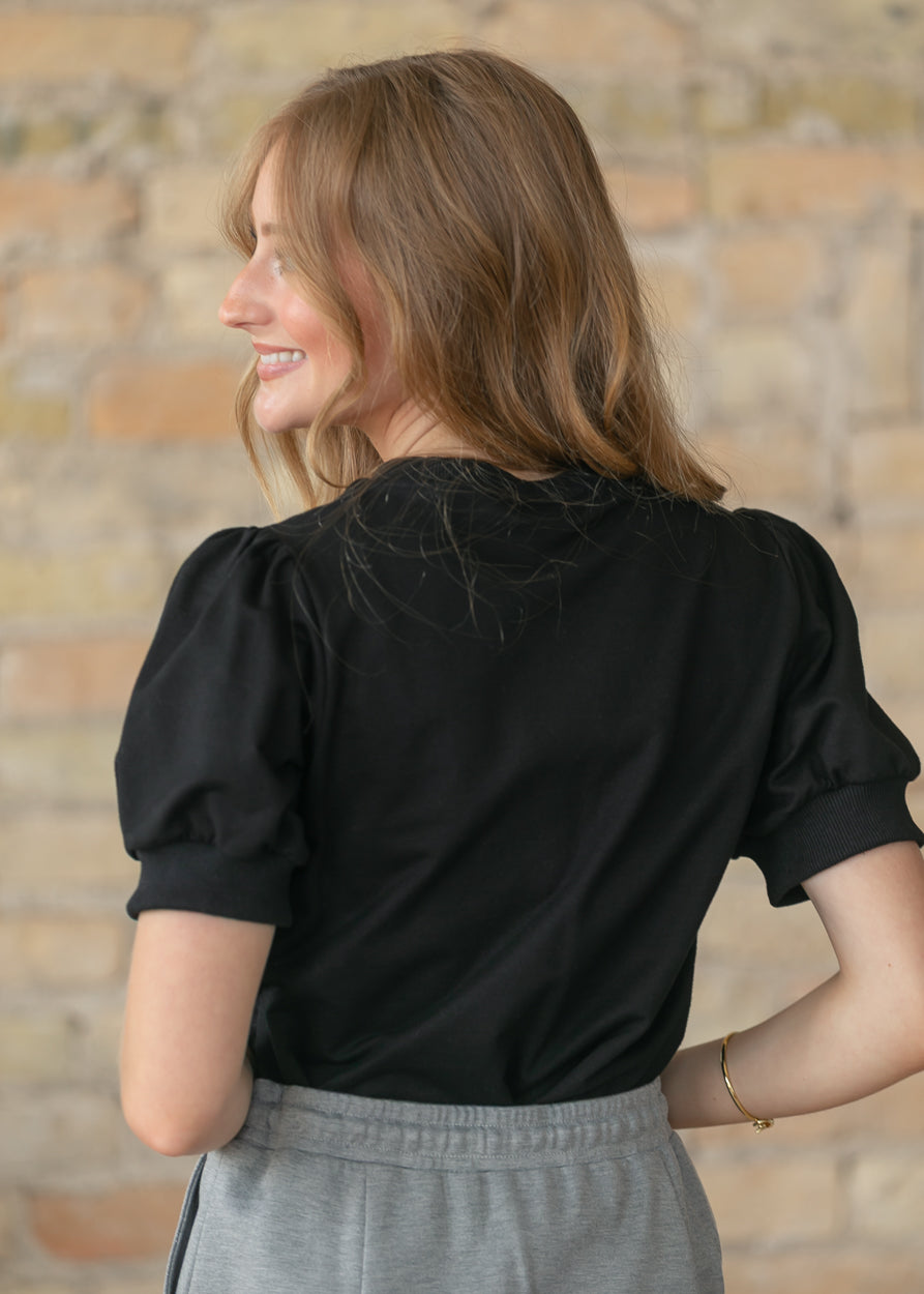 Raleigh Black Puff Sleeve Sweatshirt Tee IC Tops