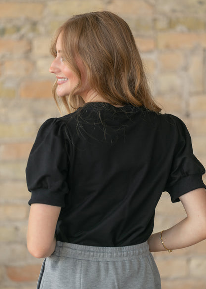 Raleigh Black Puff Sleeve Sweatshirt Tee IC Tops