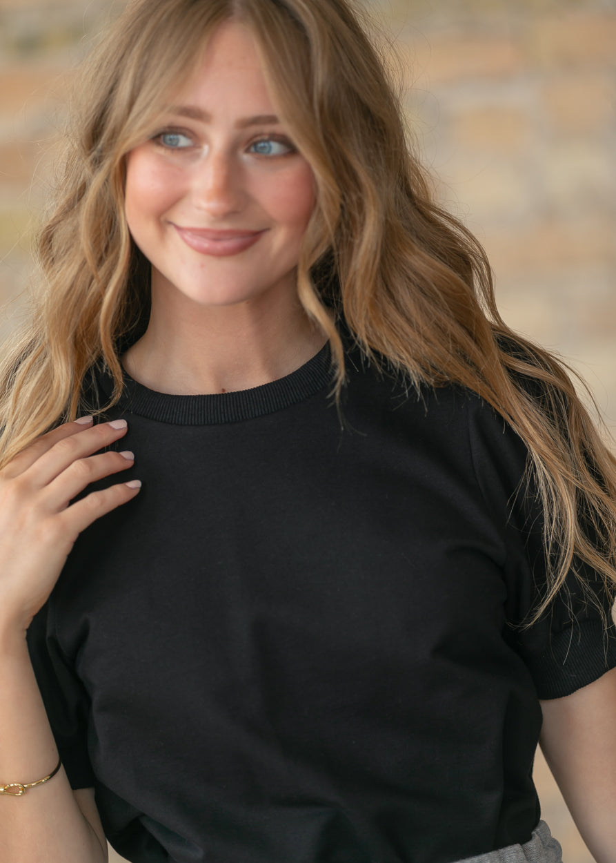 Raleigh Black Puff Sleeve Sweatshirt Tee IC Tops