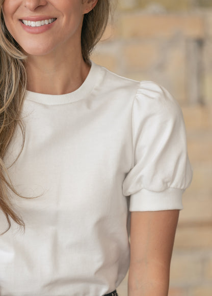 Raleigh Ivory Puff Sleeve Sweatshirt Tee IC Tops