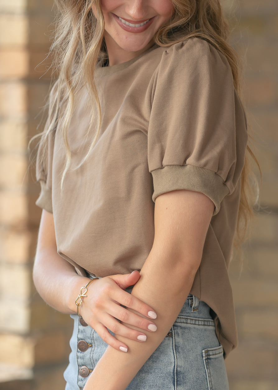 Raleigh Mocha Puff Sleeve Sweatshirt Tee IC Tops