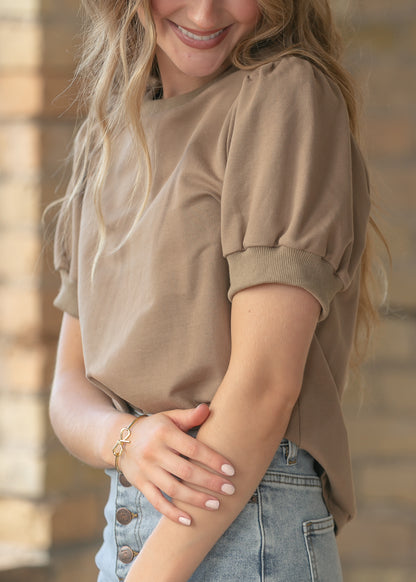 Raleigh Mocha Puff Sleeve Sweatshirt Tee IC Tops