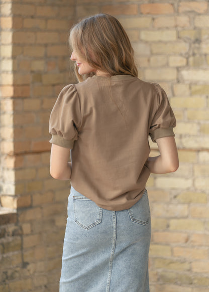 Raleigh Mocha Puff Sleeve Sweatshirt Tee IC Tops