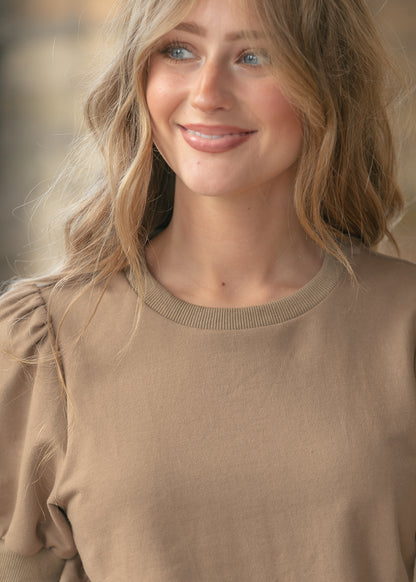 Raleigh Mocha Puff Sleeve Sweatshirt Tee IC Tops