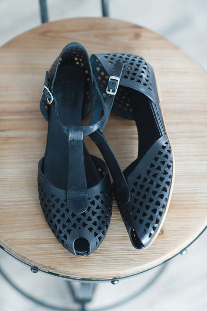 Ramona Leather Peep Toe - FINAL SALE Shoes Black / 38