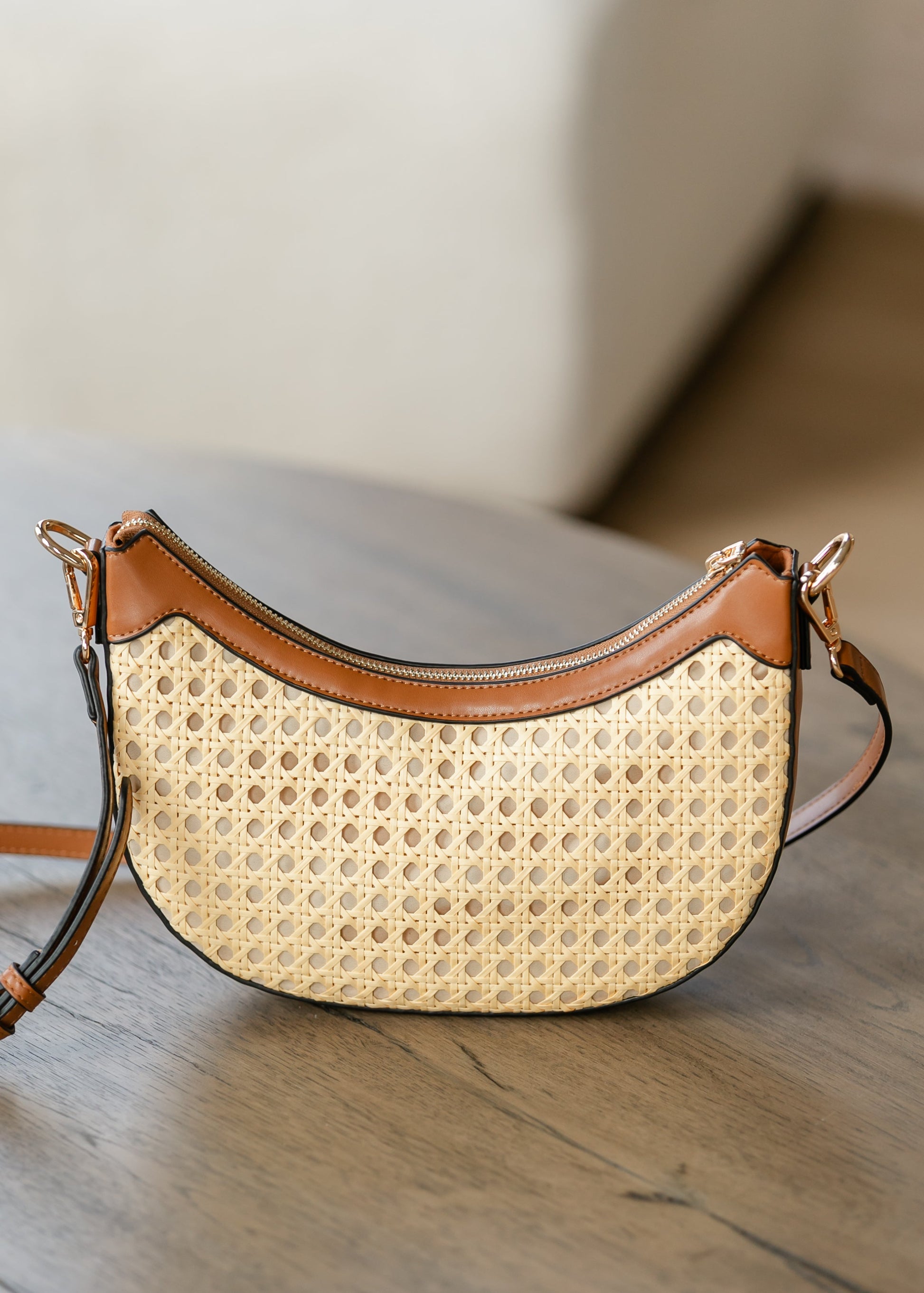 Rattan Half-Moon Crossbody Bag Accessory