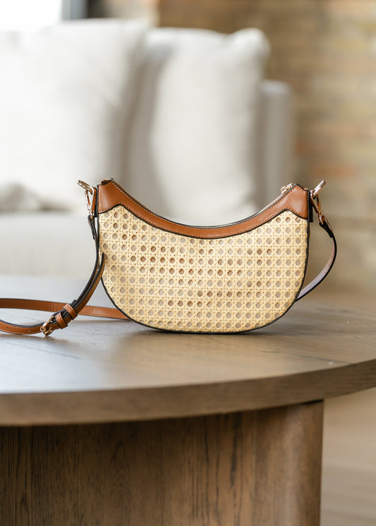 Rattan Half-Moon Crossbody Bag Accessory