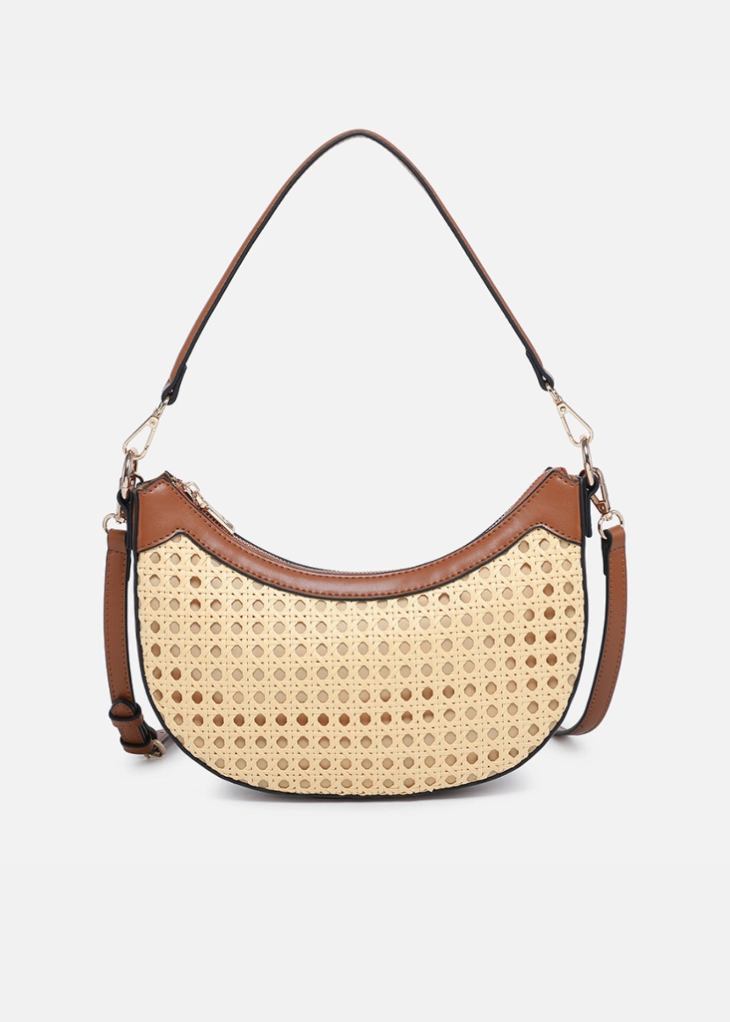 Rattan Half-Moon Crossbody Bag Accessory