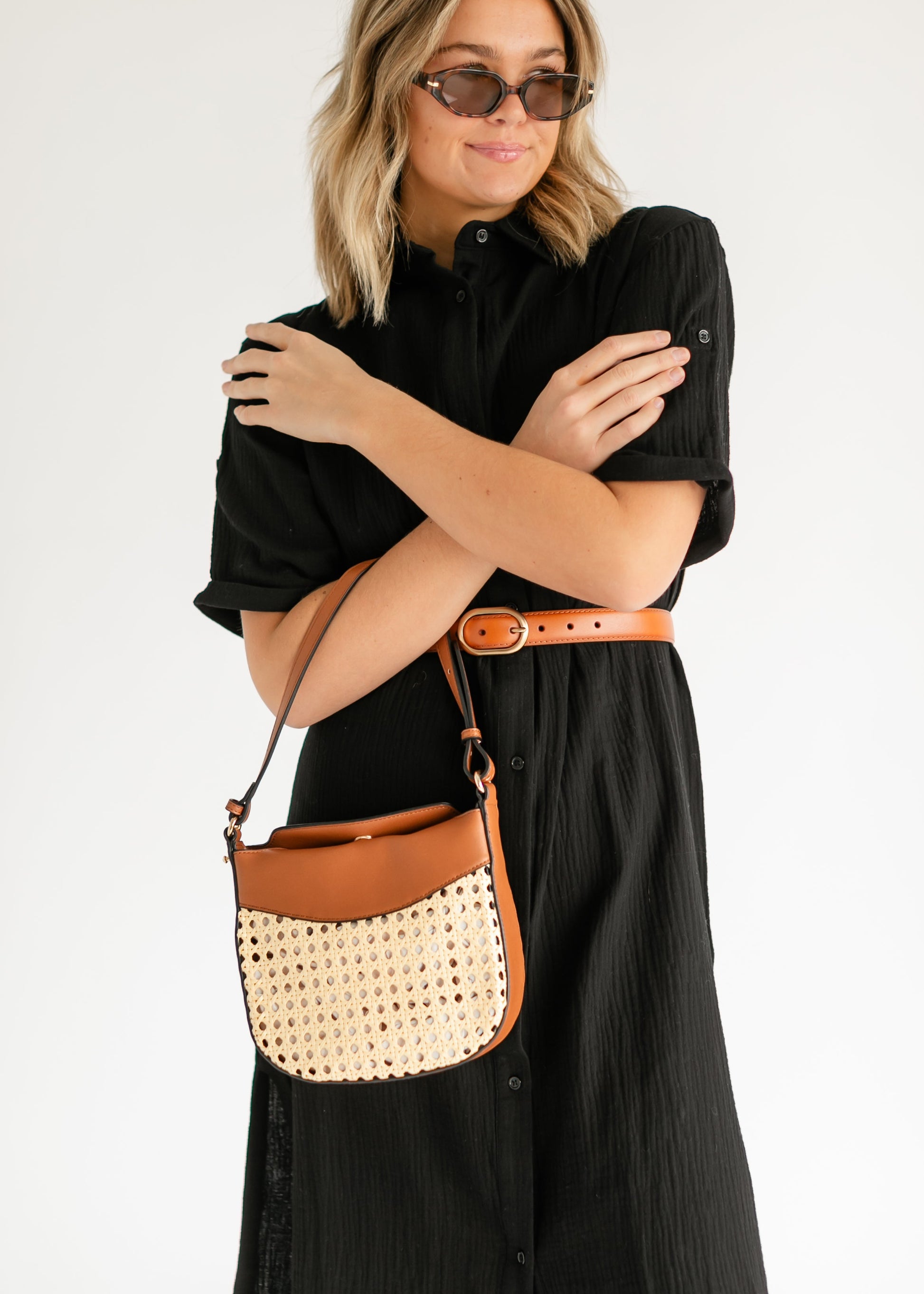 Rattan Vegan Leather Crossbody Bag Accessories