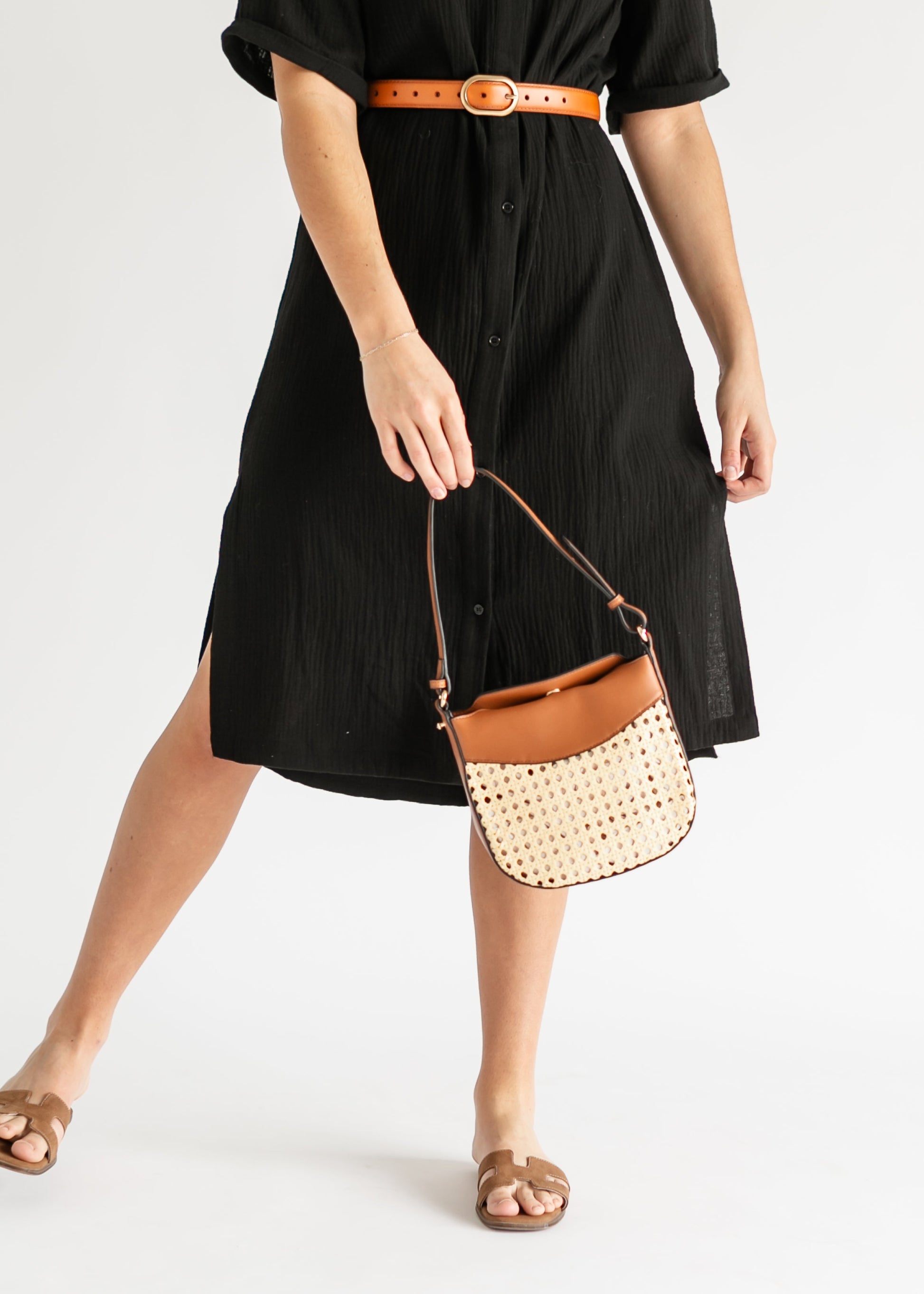 Rattan Vegan Leather Crossbody Bag Accessories