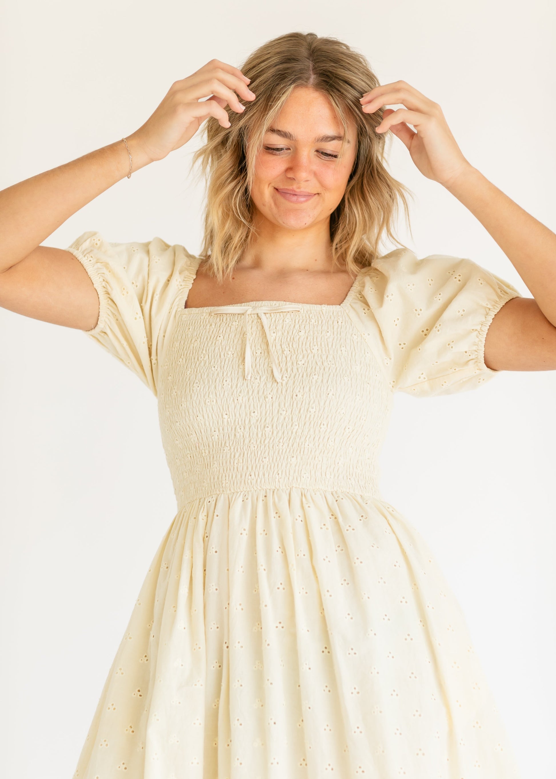 tani eyelet puff sleeve cotton blend maxi dress Petal & Pup Tani Eyelet Puff Sleeve Maxi Dress - Pink