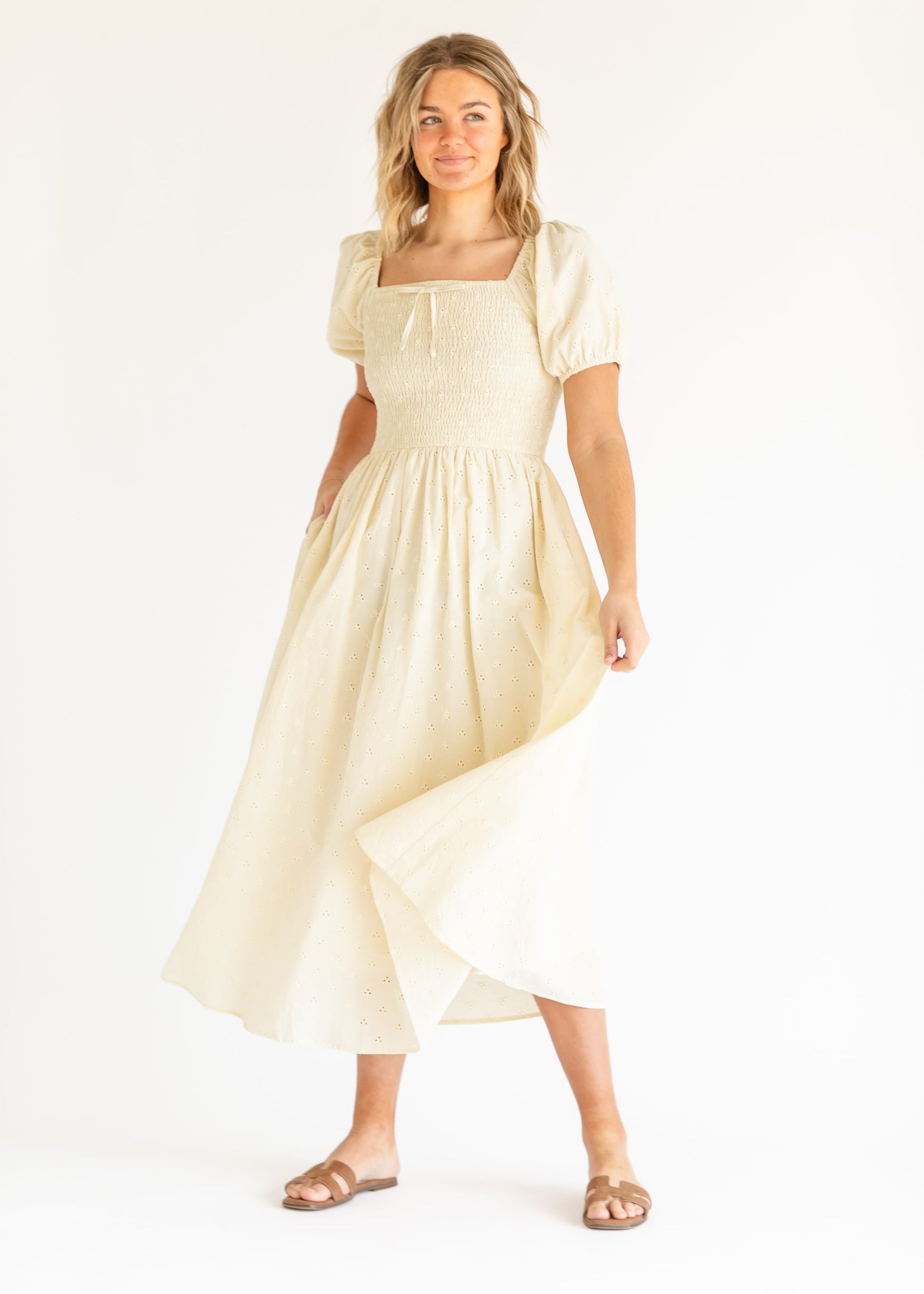 tani eyelet puff sleeve cotton blend maxi dress Petal & Pup Tani Eyelet Puff Sleeve Maxi Dress - Pink