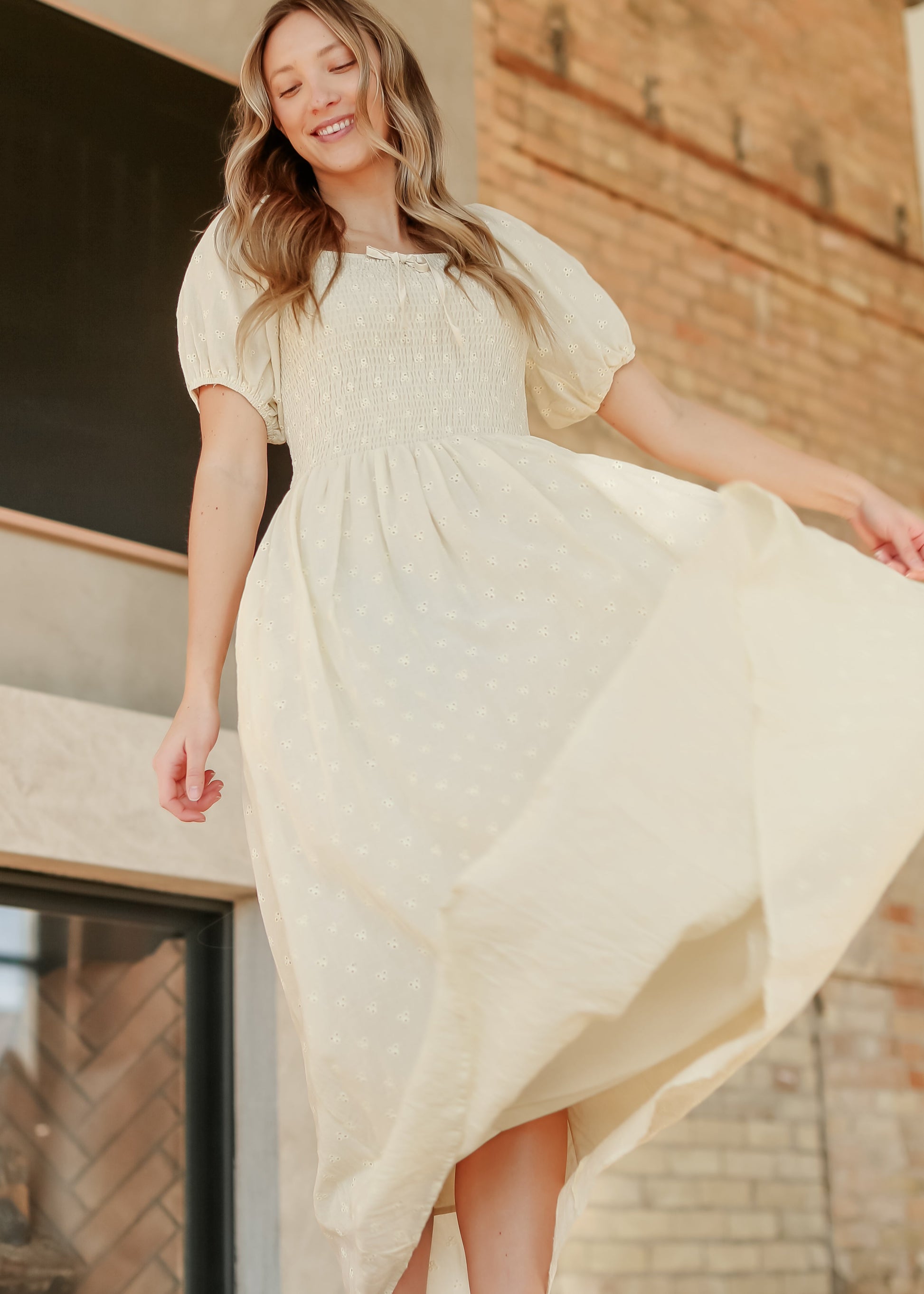 eyelet maxi dress with sleeves Charlotte Eyelet Maxi Dress