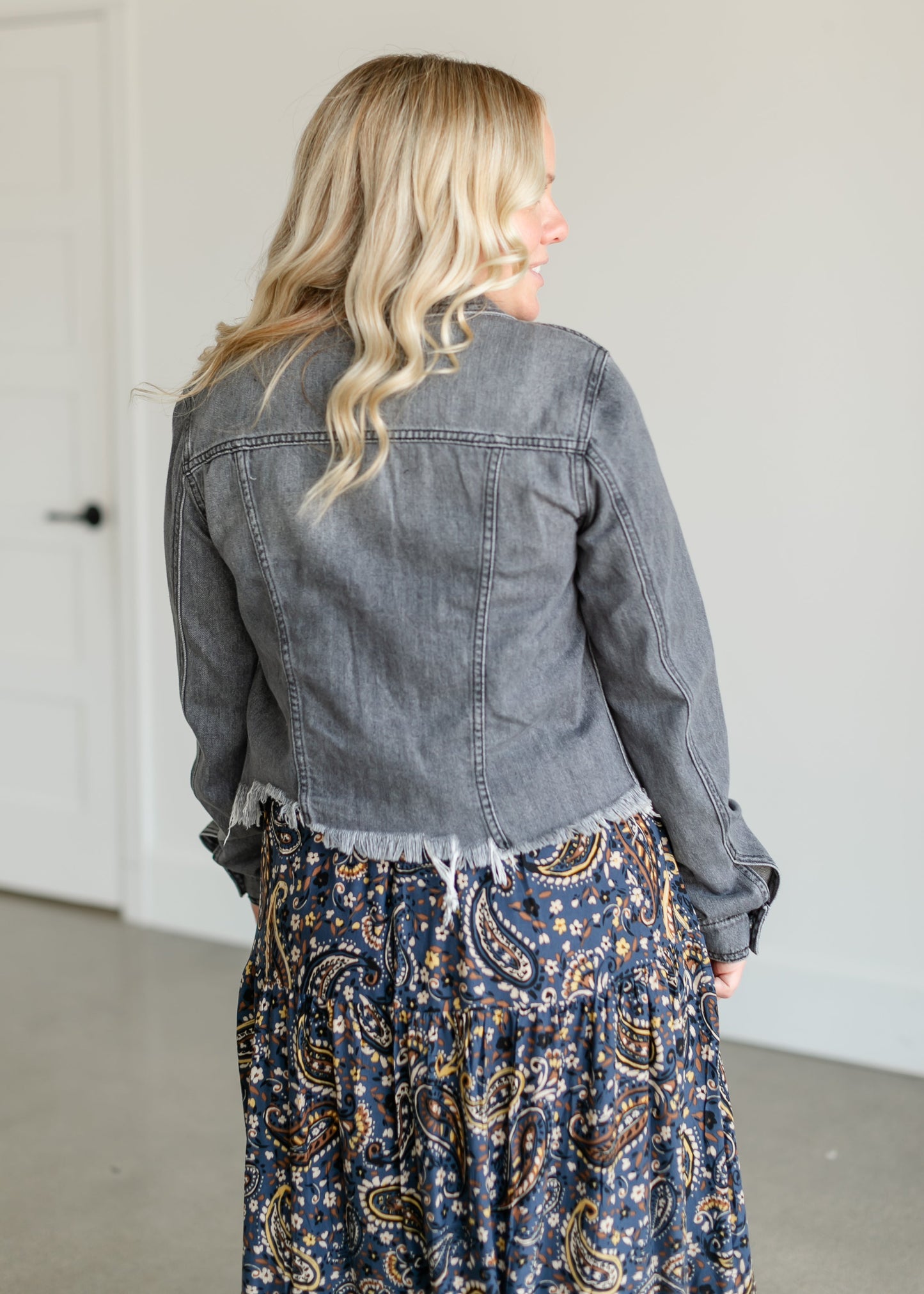 Rebel Gray Frayed Denim Jacket FF Tops