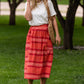 Red Brick Striped Pocket Midi Skirt FF Skirts