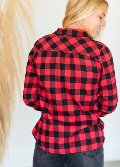 Red Checkered Plaid Fleece Lined Flannel - FINAL SALE FF Tops