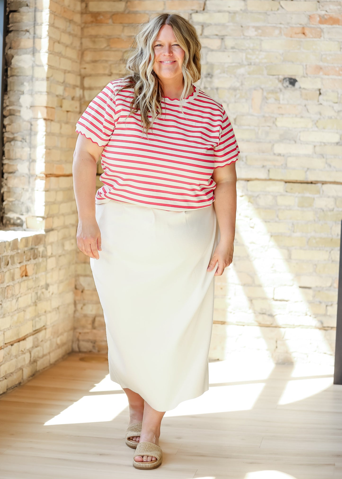 Red Striped Short Sleeve Top FF Tops