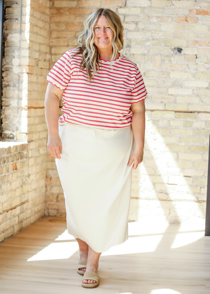 Red Striped Short Sleeve Top FF Tops