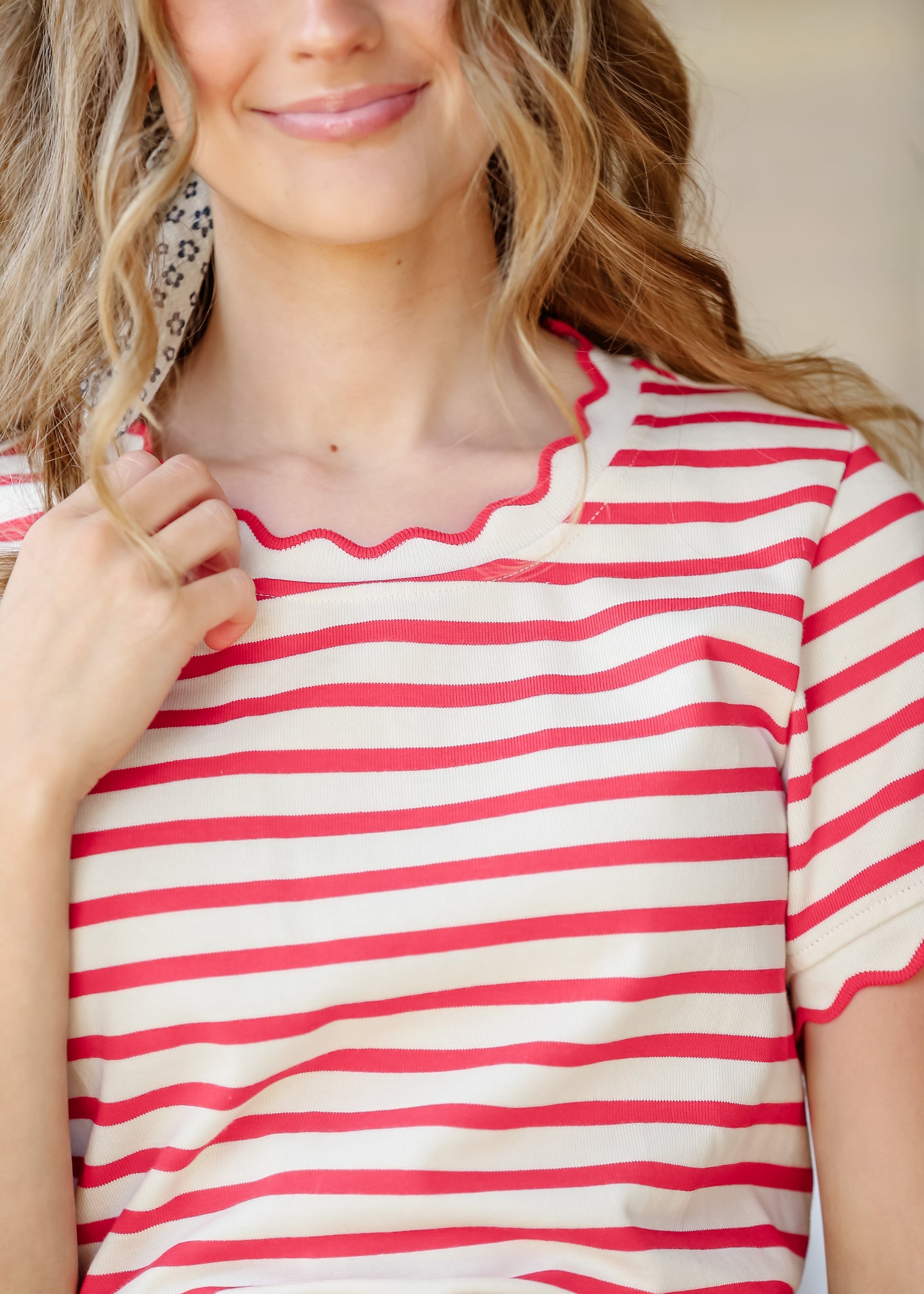 Red Striped Short Sleeve Top FF Tops