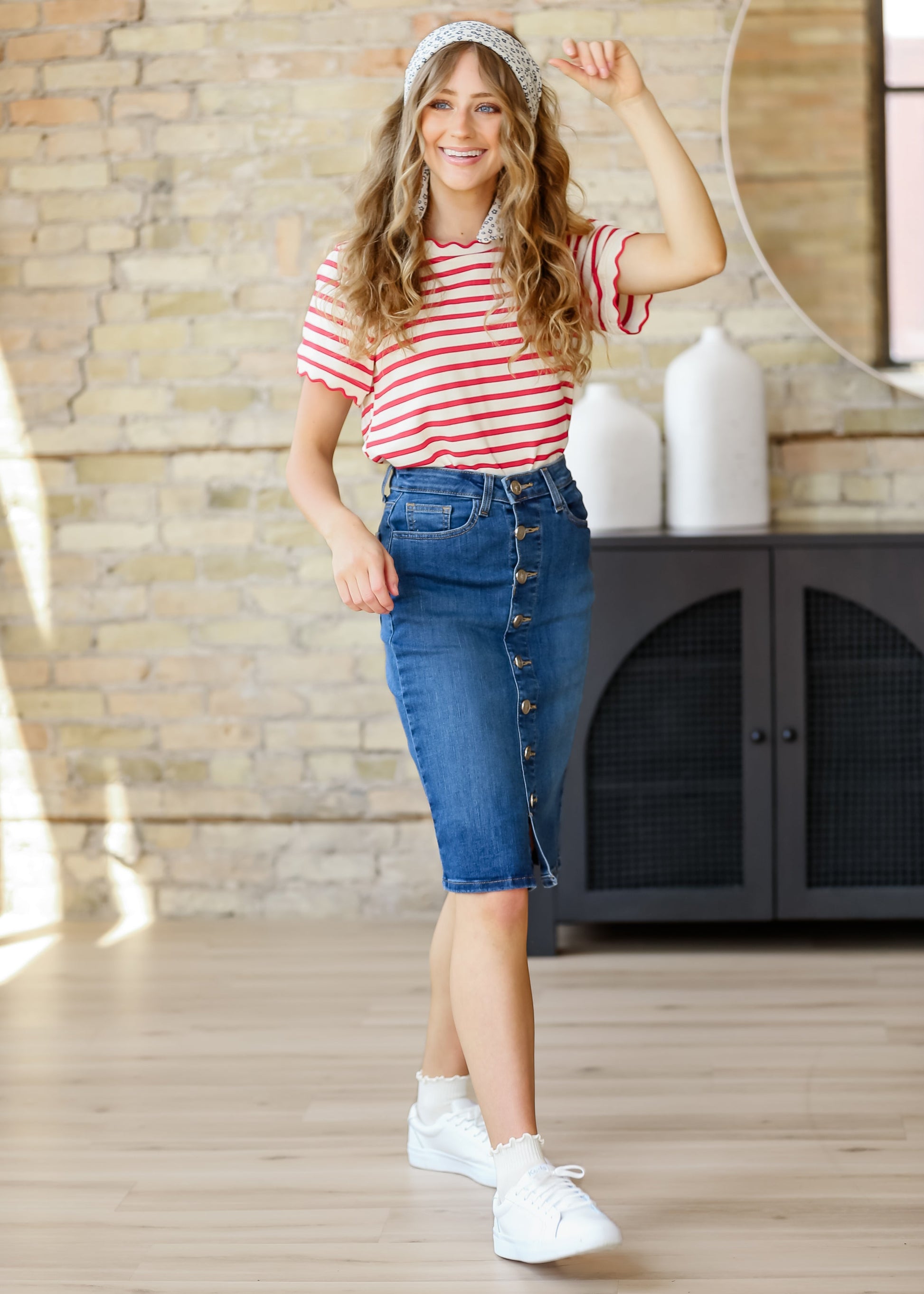 Red Striped Short Sleeve Top FF Tops