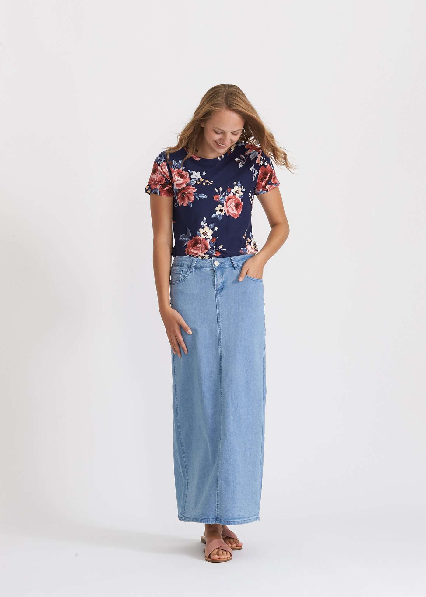 Redirect Randi Long Denim Skirt- FINAL SALE IC Skirts Light Denim / 4