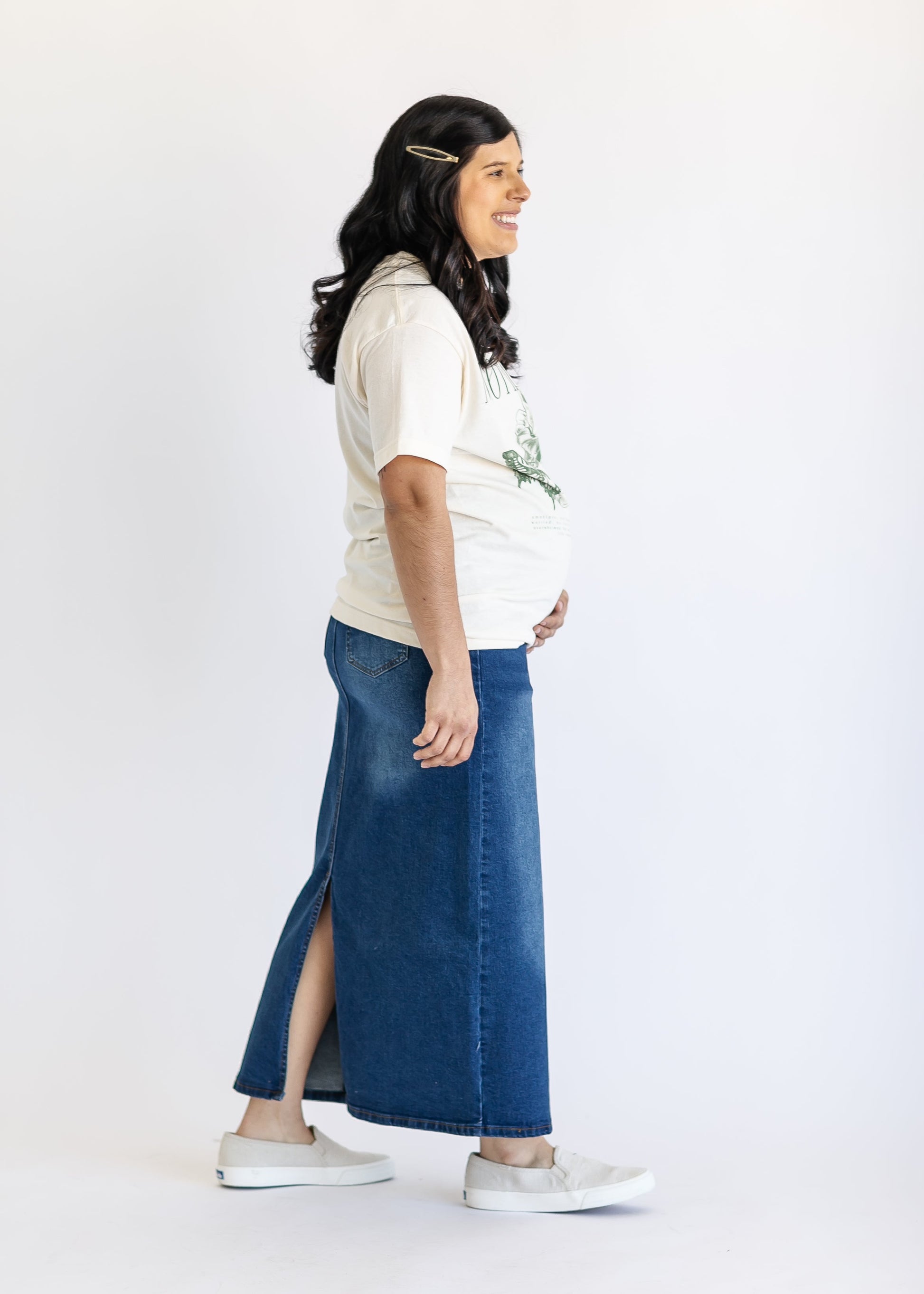 Reece Maternity Long Denim Skirt FINAL SALE – Inherit