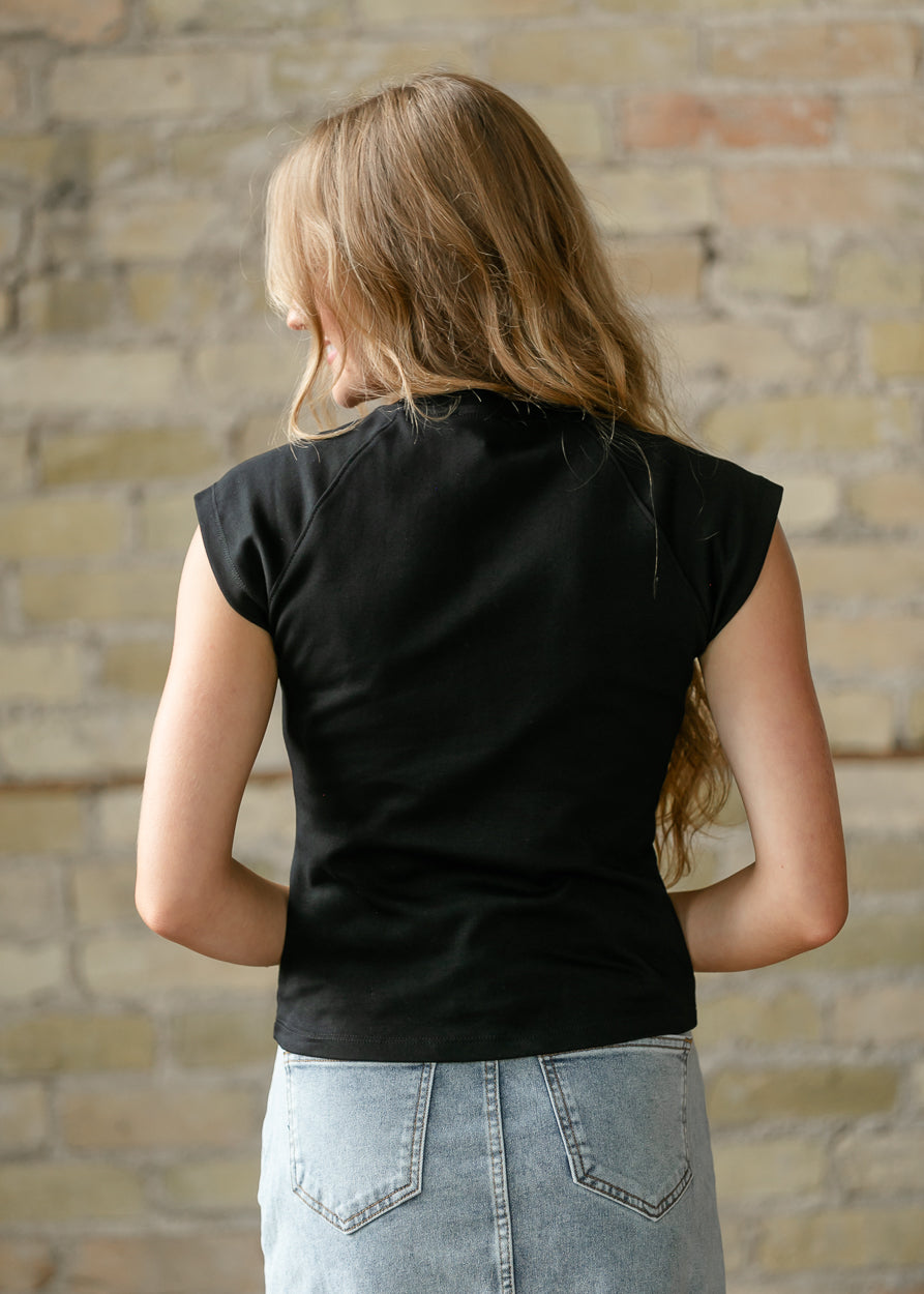 Reglan Black Cap Sleeve Top FF Tops
