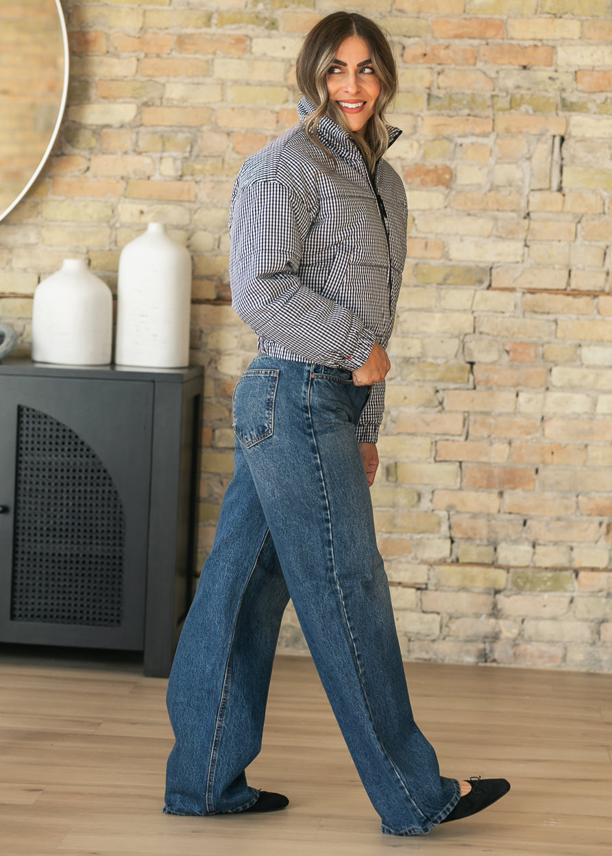 Relaxed Dark Wash Straight Leg Jeans FF Pants