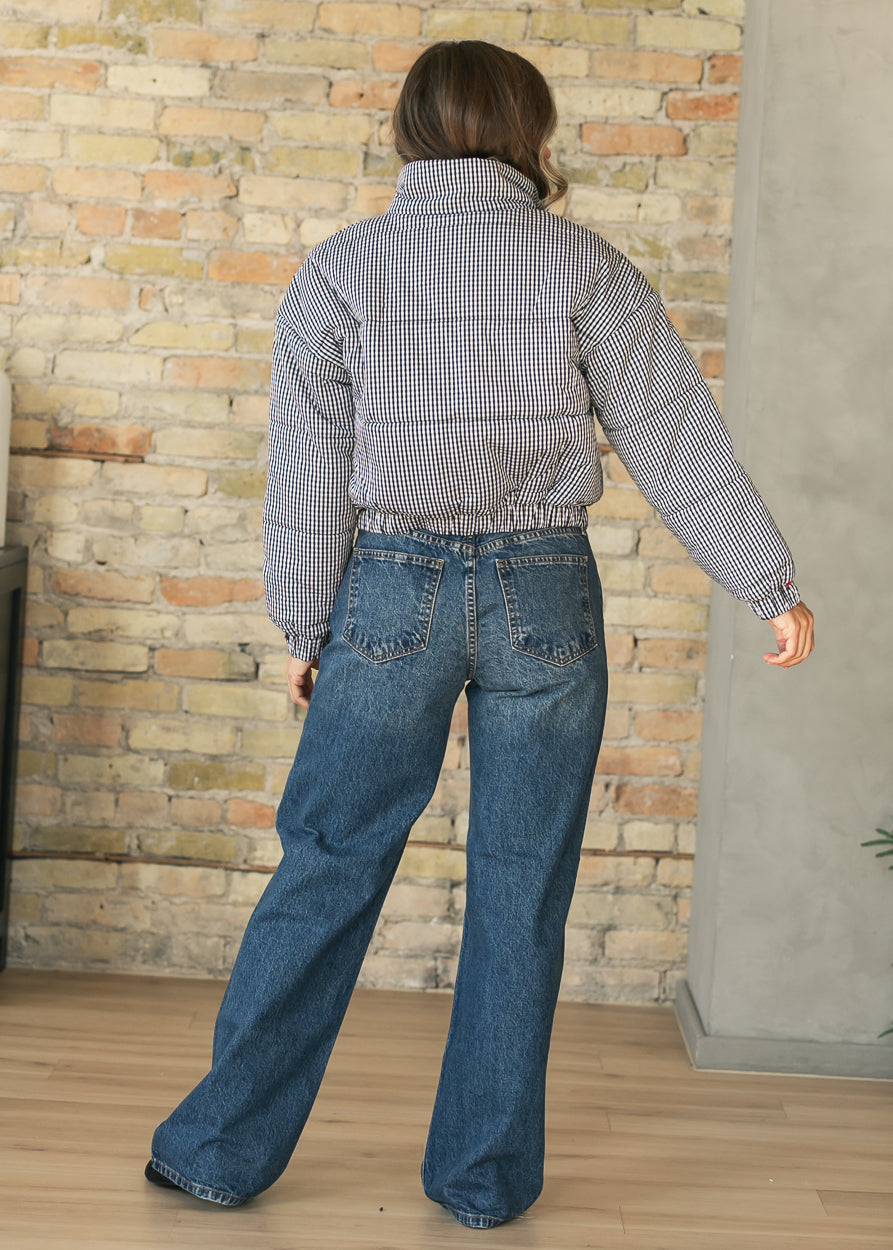 Relaxed Dark Wash Straight Leg Jeans FF Pants